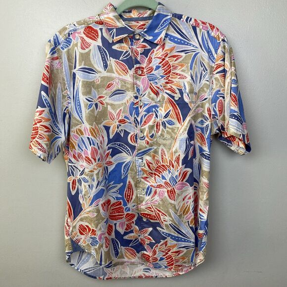 Tommy Bahama Shirt Mens S Dockside Blue Short Sleeve Button Floral Tortola NWT - Picture 1 of 13